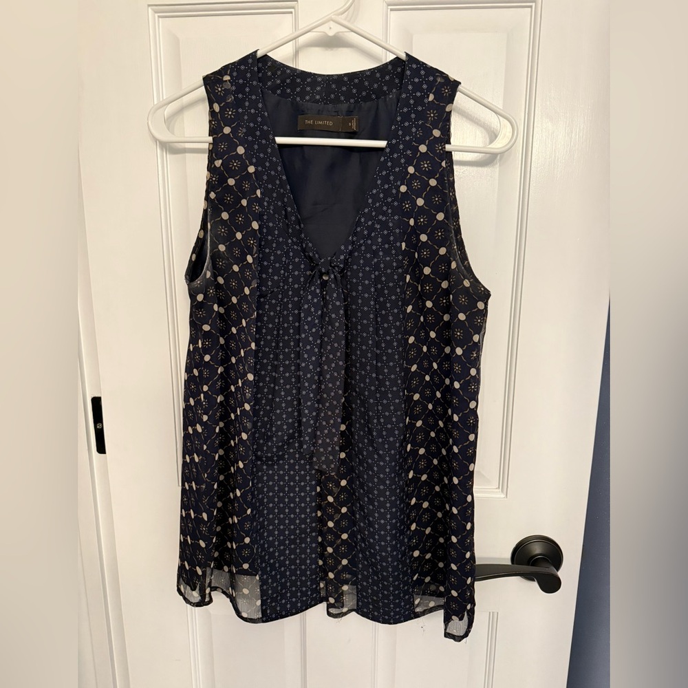 The Limited Navy and Beige Patterned Blouse